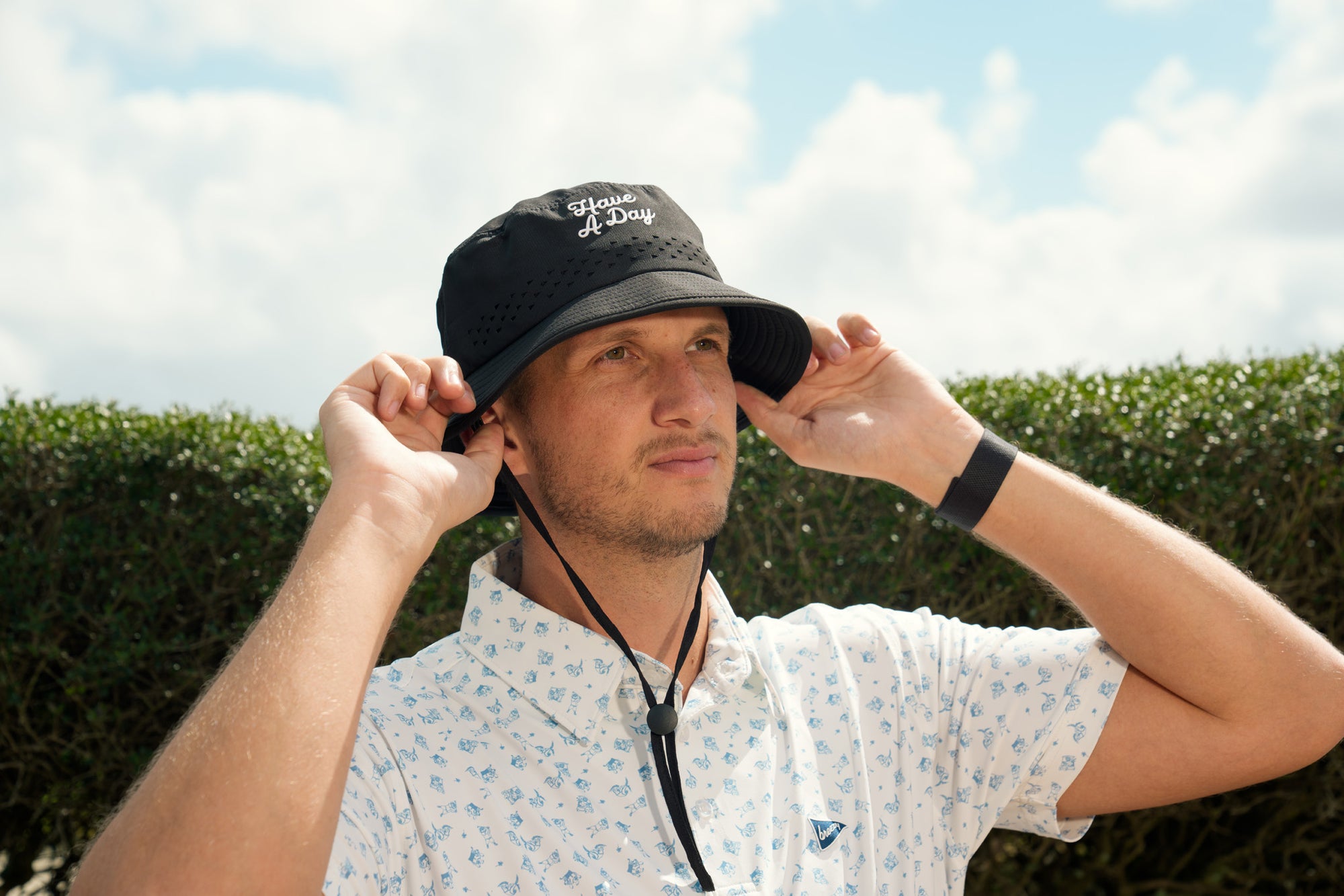 Have A Day Black Perforated Bucket Hat - Breezy Golf