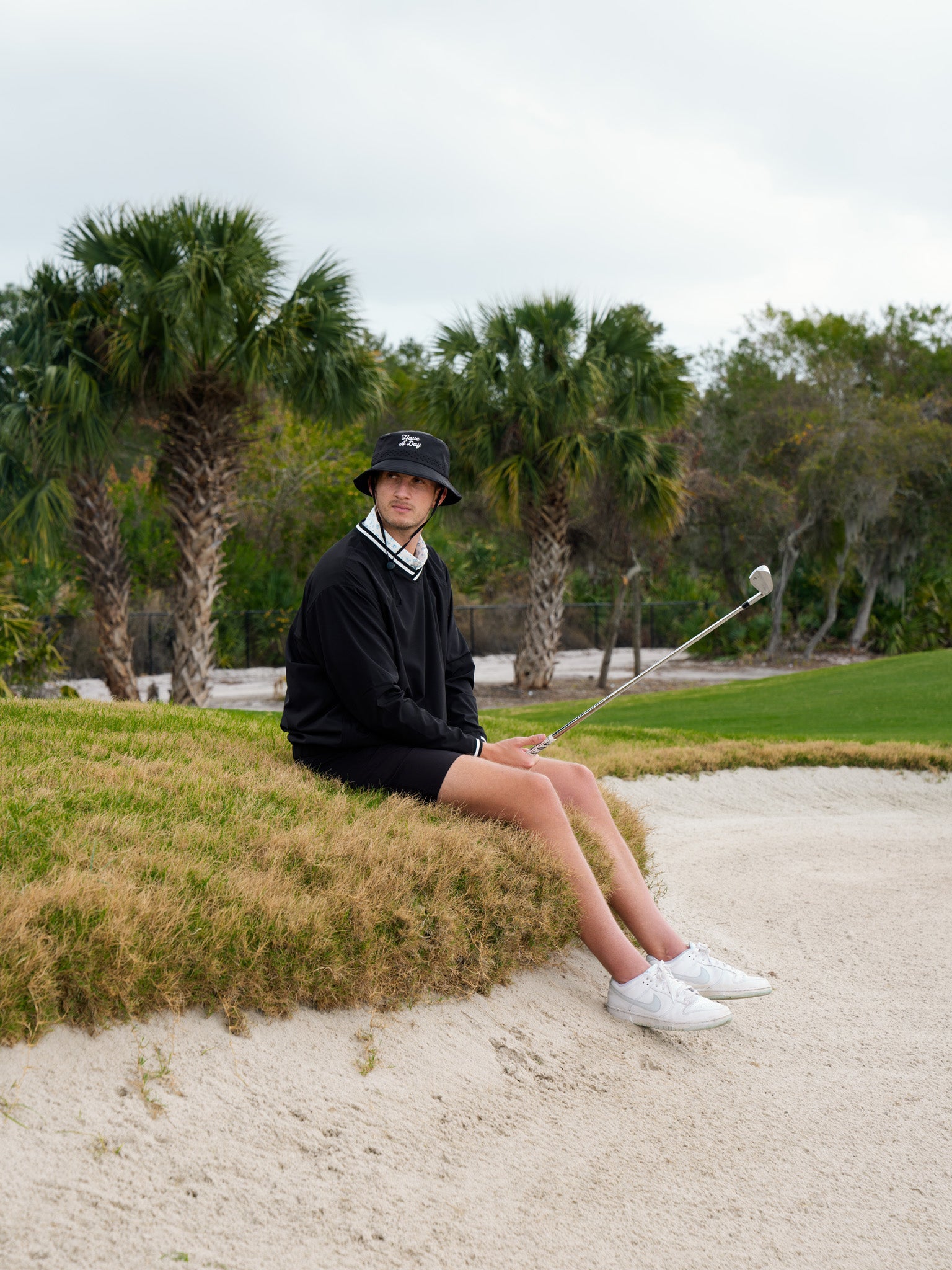 Have A Day Black Perforated Bucket Hat - Breezy Golf