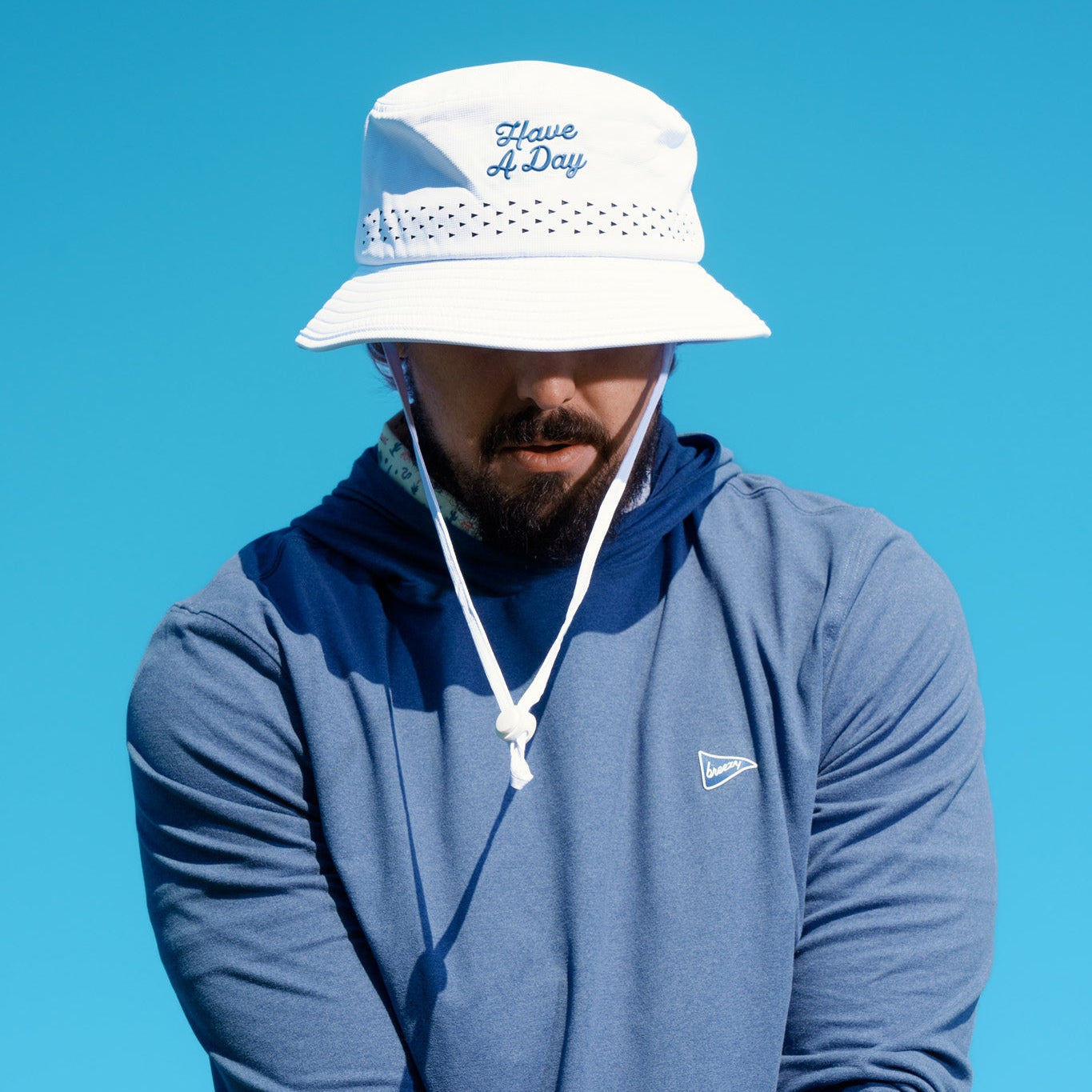 Have A Day White Perforated Bucket Hat - Breezy Golf