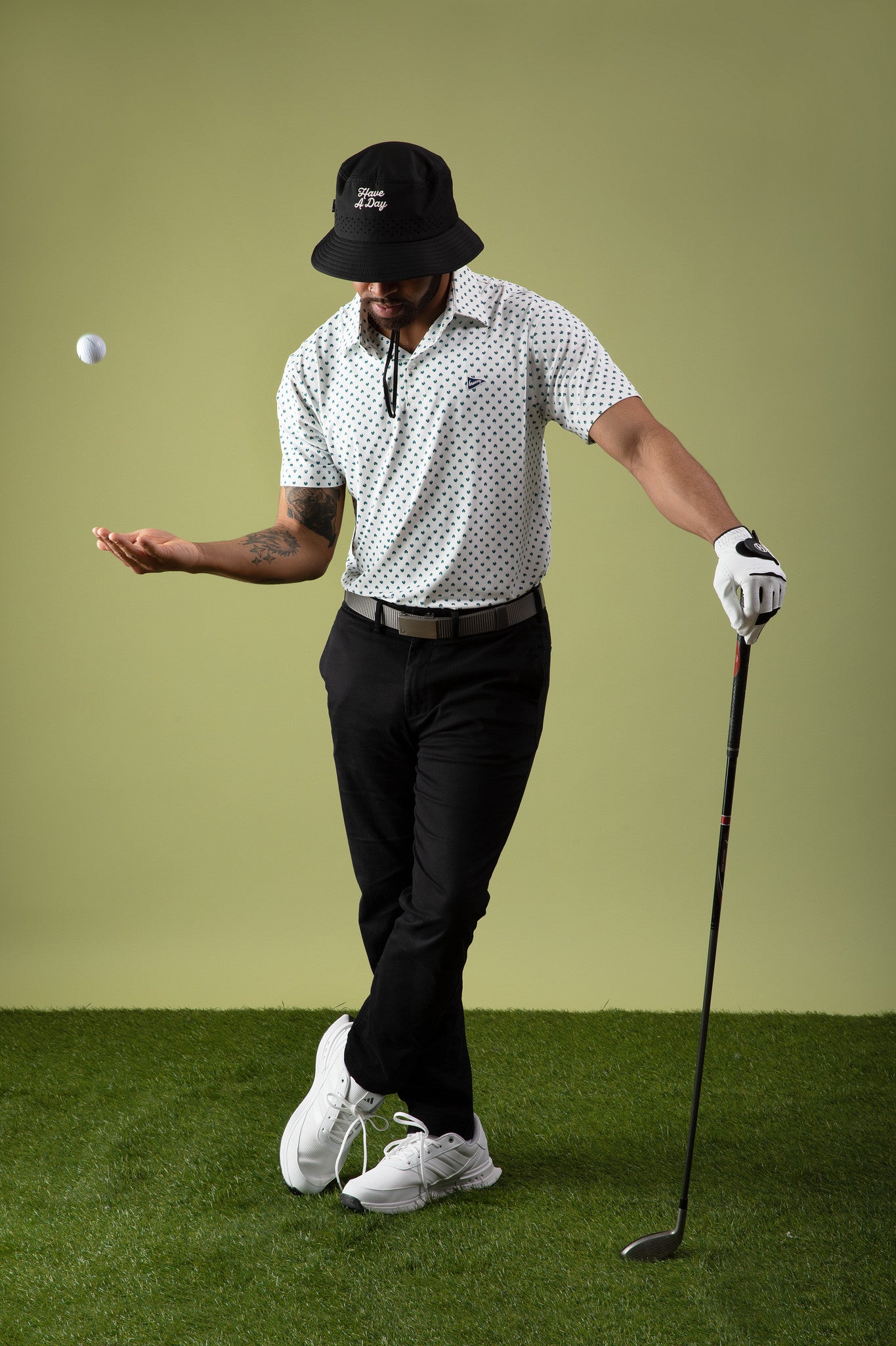 Have A Day Black Perforated Bucket Hat - Breezy Golf